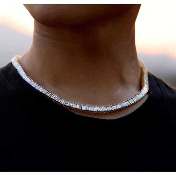 

Master Rocks 6Mm Sparking Sterling Sier Iced Out Baguette Moissanite Tennis Chain Necklace