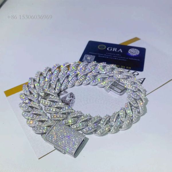 

8Mm Bracelet Hiphop Sparkling Bling Sterling Sier VVS Moissanite Cuban Link Chain