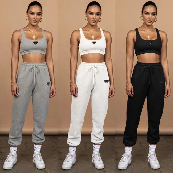 

Designer Brand Women' Tracksuits Women' Navel-baring Tank Top Tie-up Trousers Two-piece Sports Fitness Running Suit Jogging Clothes Vest Sweatpants Set, Gray
