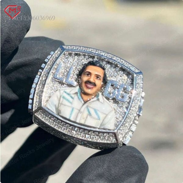

Rapper Champion Hip Hop Sier Iced Out Vvs Moissanite Diamond Ring For Men