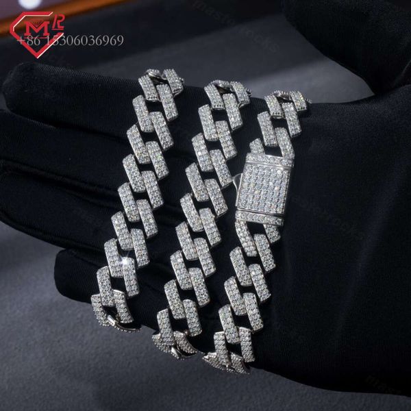 

Mens Hip Hop 14Mm Bling Necklace Sier Sterling Iced Vvs Moissanite Cuban Link Chain