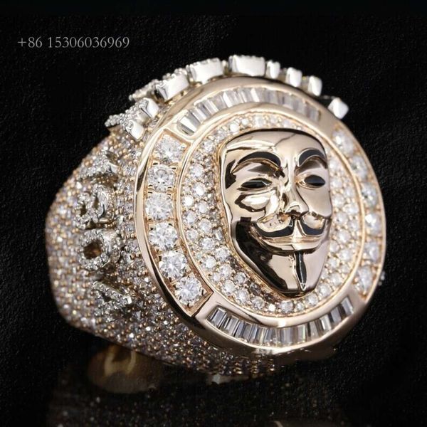 

Custom Joker Face Sterling Sier Iced Out Hiphop Jewelry VVS Moissanite Ring Men