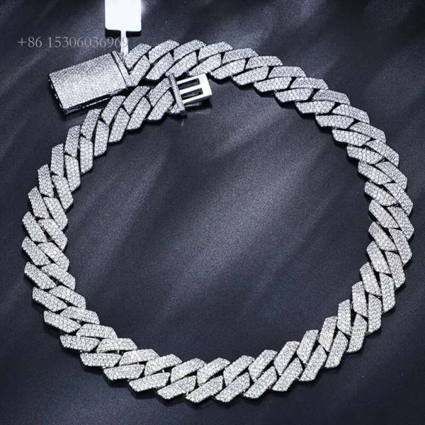 

Master Rocks Jewelry 18Mm Sterling Sier Iced Out 3 Rows Moissanite Cuban Chain