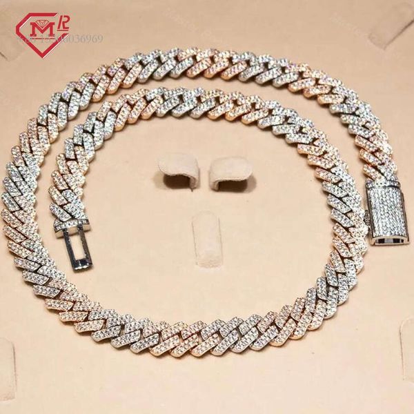 

Hiphop 15Mm Sterling Sier Two Tone Iced Out Moissanite Cuban Link Chain