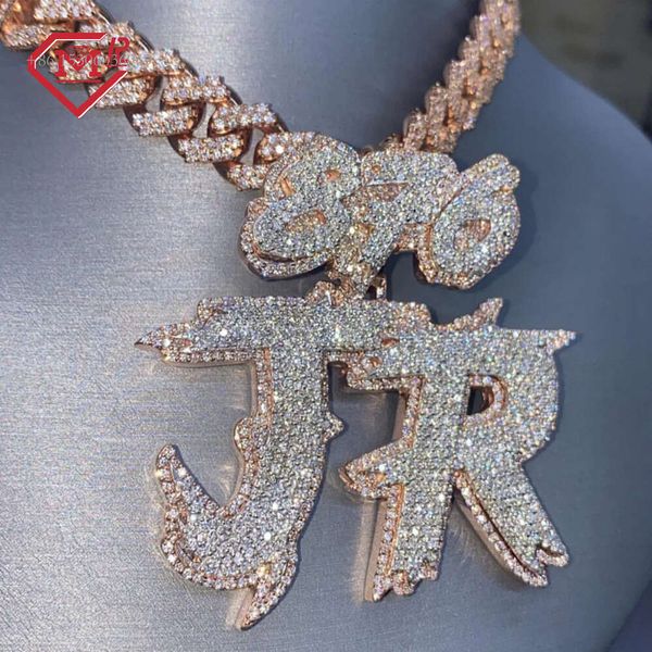 

Hip Hop Mens Iced Out Pass Tester Sterling Sier Custom Moissanite Name Pendant