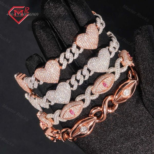 

Hiphop Cuban Link Sterling Sier Design Heart Eye Iced Out Custom Moissanite Bracelet
