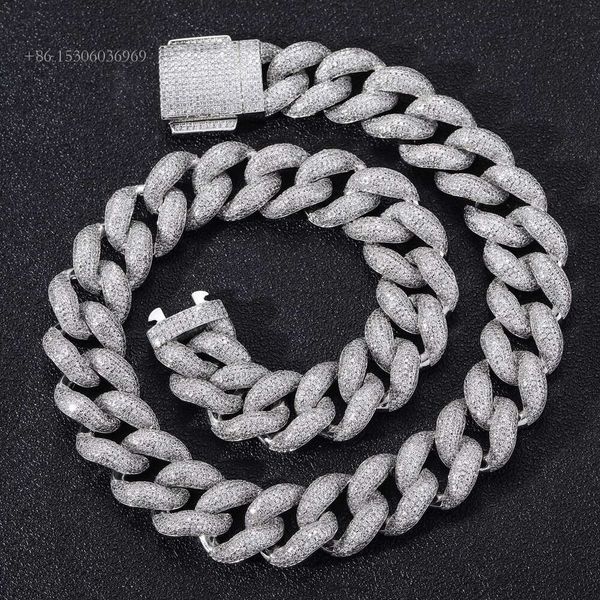 

Hip Hop Men's 18Mm Sterling Sier Iced Out Miami Vvs Moissanite Cuban Link Chain