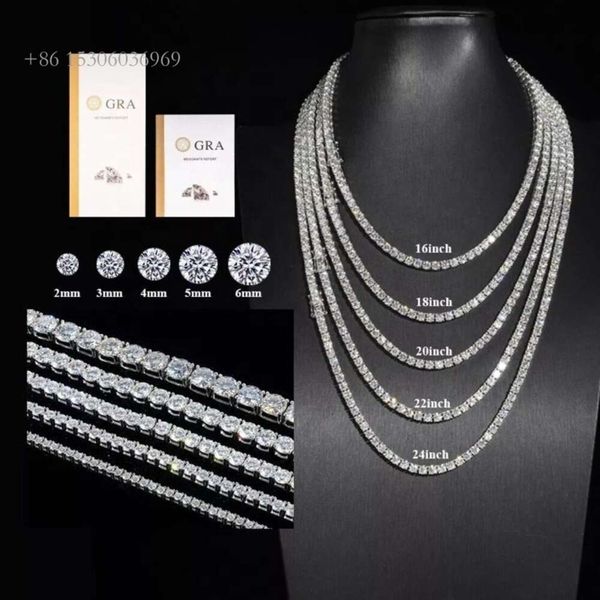 

Hiphop 3Mm 4Mm 5Mm 6Mm Iced Out Sterling Sier VVS Moissanite Tennis Chain