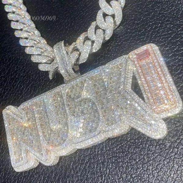 

Hiphop Sterling Sier Buss Down 4 Inches Custom Name Baguette Moissanite Pendant