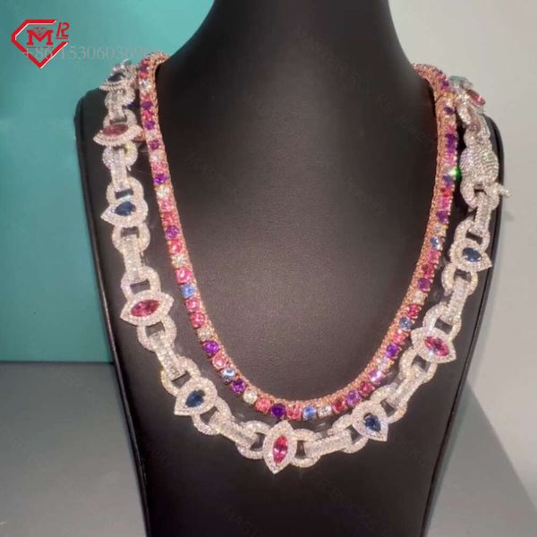 

Hiphop Iced Out Cuban Link And Tennis Sterling Sier Irregularity Moissanite Chain