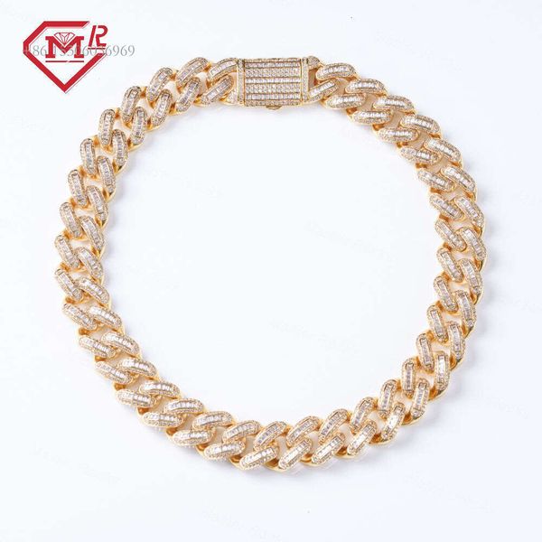 

Custom Hiphop Baguette Miami Sterling Sier 12Mm Iced Out Moissanite Cuban Link Chain
