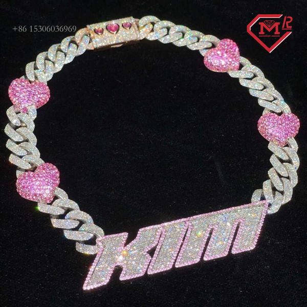 

Custom Charms Letter Sterling Sier Iced Out Vvs Moissanite Cuban Link Chain With Pendant