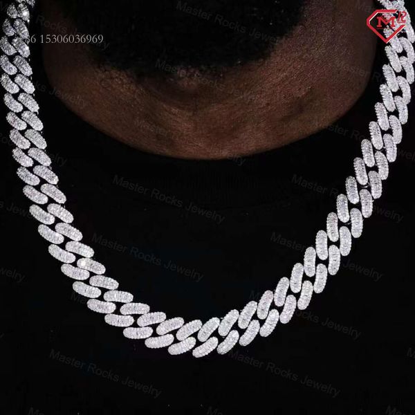 

Hiphop 14Mm Miami Blingbling Iced Out Sterling Sier Custom Vvs Moissanite Cuban Link Chain