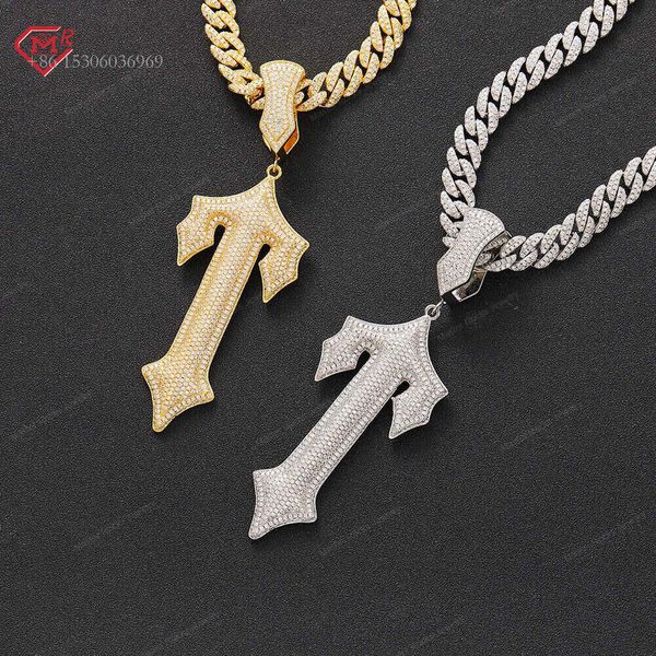

Big Trapstar Hip Hop Iced Out Sterling Sier Vvs Moissanite Cross Pendant