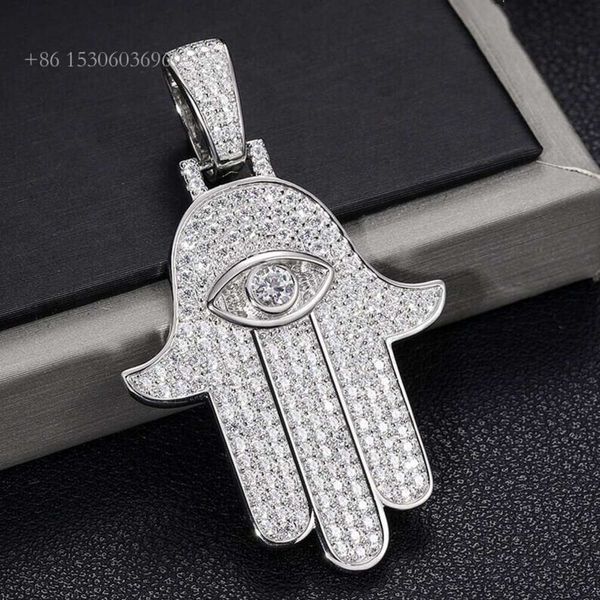 

Hiphop Sterling Sier Hamsa Hand Eye Iced Out Custom Moissanite Pendant