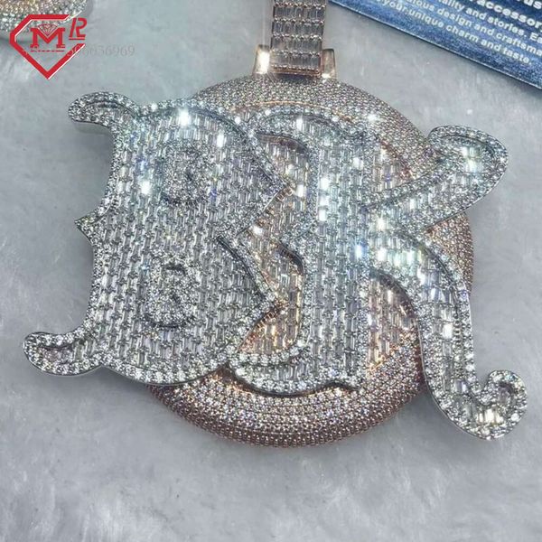 

Letter Round Iced Out Sterling Sier Vvs Custom Hip Hop Moissanite Pendant