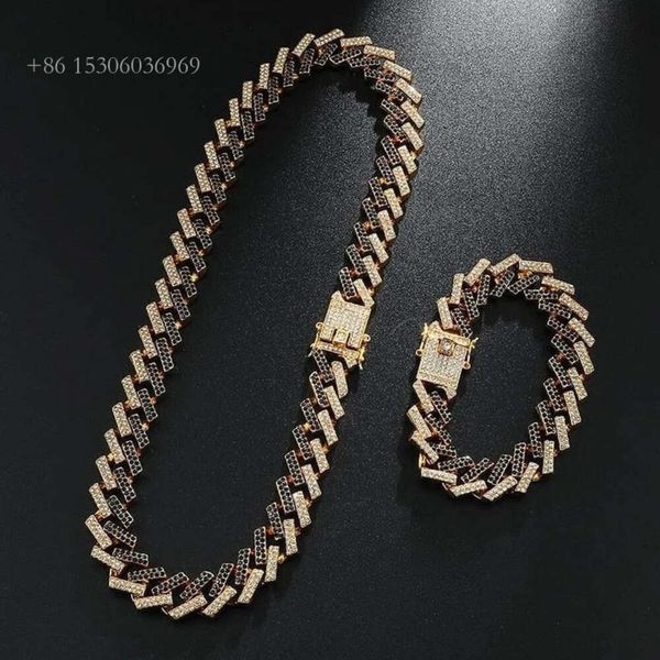

Hiphop Custom 14Mm Sterling Sier Iced Out Double Color 2 Rows Moissanite Cuban Link Chain