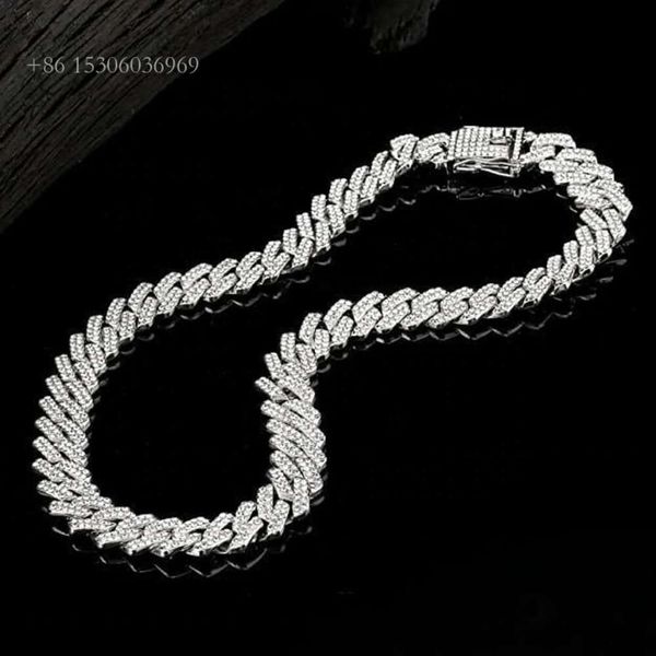 

Hiphop Miami 15Mm 2 Row Iced Out Sterling Sier Vvs Moissanite Cuban Link Chain