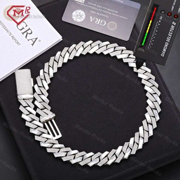 

Hiphop 18Mm Iced Out Handmade Setting Sterling Sier Moissanite Cuban Link Chain