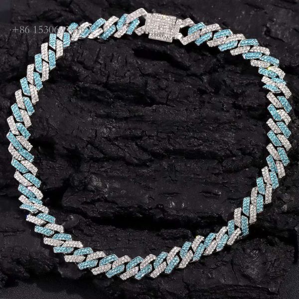 

Master Rocks Hiphop Necklace Sterling Sier 15Mm Two Tone Iced Out Moissanite Cuban Chain