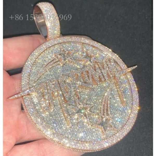 

Factory Custom Vvs Iced Out Hip Hop Rapper Men Round Two Tone Sier Moissanite Diamond Pendant