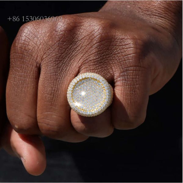 

Fully Iced Out Sterling Sier Hip Hop Rings Round Championship Vvs Moissanite Ring