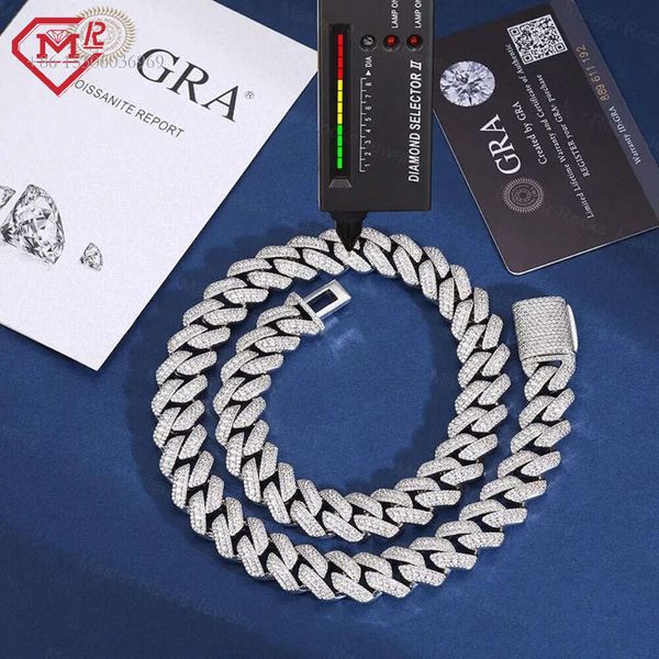 

Hip Hop Custom 15Mm 18Mm Iced Out Sterling Sier VVS Moissanite Cuban Link Chain
