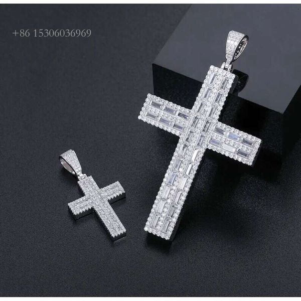 

Hiphop Sterling Sier Iced Out VVS Baguette Cut Moissanite Cross Pendant