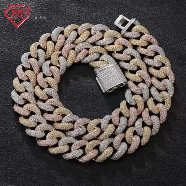 

Hiphop 3 Tone 20Mm Sterling Sier Iced Out VVS Moissanite Cuban Link Chain