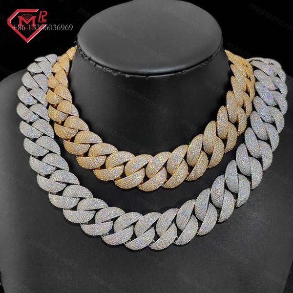 

Heavy 20Mm Big Size Hip Hop Sier Gold Plated Necklace Vvs Moissanite Miami Link Iced Out Cuban Chain