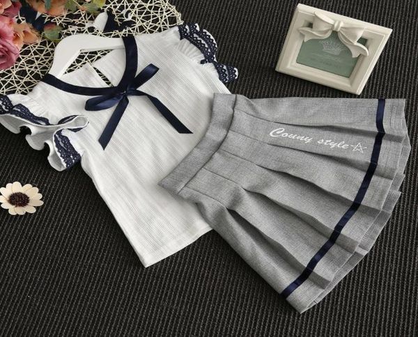 

spring summer child clothes baby suit kids set bow blousetutu skirt school girls skirts princess mini pleated skirt 27yrs y200827523073, White