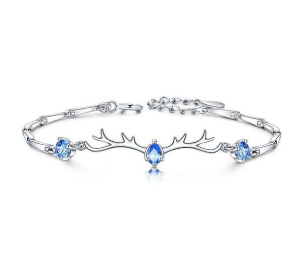 

other bracelets fashion antlers blue crystal aquamarine gemstones diamonds chain for women girl white gold silver color jewelry gi1057468, Golden;silver