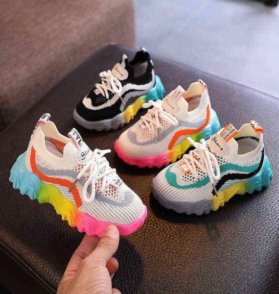 

2021 new children shoes for girls sports shoes boys breathable knitting sneakers baby children soft nonslip multicolored shoes y27483436, Black;red