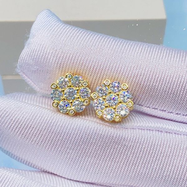 

passed test moissanite flower earrings studs s925 silver moissanite diamond flower earrings for men and women gift, Golden;silver
