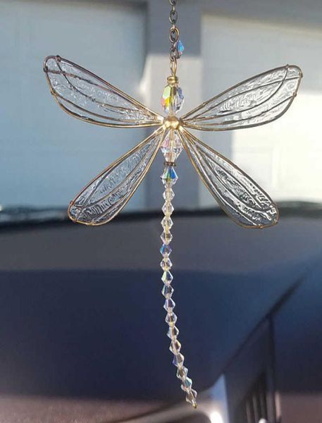 

15cm 6 inch stained glass look dragonfly sun catcher cartoon wind chime pendant crystal window hanging toy exquisite wings bright 1043487