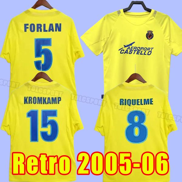 

2005 2006 camiseta retro villarreal soccer jerseys 05 06 home kromkamp riquelme roman forlan carzola football shirt jersey, Black;yellow