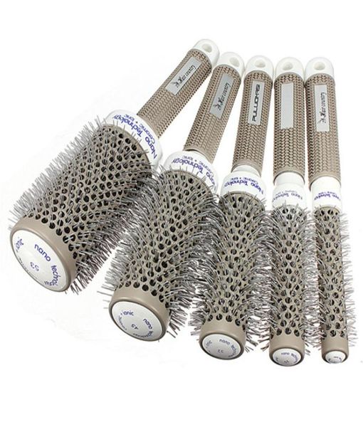 

5 pcs per lot ceramic ionic round comb barber hair dressing salon styling tool brush 5 size hairstyling barrel hairbrush styler8795767, Silver