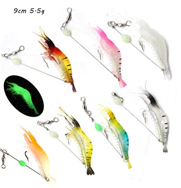 

7 colors mixed 9cm 55g luminous shrimp silicone soft baits lures single hook fishing hooks fishhooks pesca tackle kl551076314