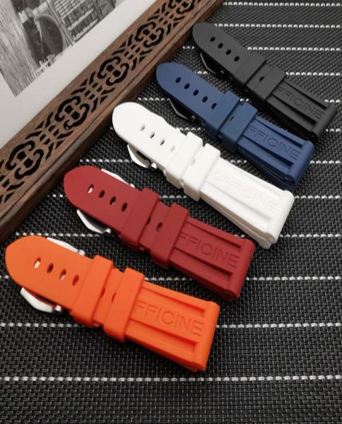 

silicone rubber watchband 22mm 24mm 26mm black blue red orange white watch band for panerai strap with log0 t2001133601869, Black;brown