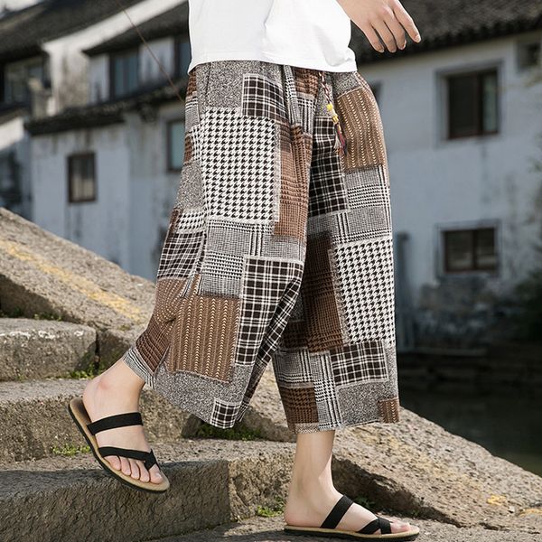 

men's pants harem pocket jogging plaid casual trousers loose hip hop harajuku ethnic wide leg 230630, Black
