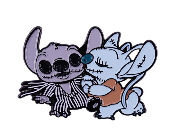 

creative cartoon anime interstellar baby enamel pin angel kiss stitch brooch love metal badge bag denim accessories couple gift7351954, Blue