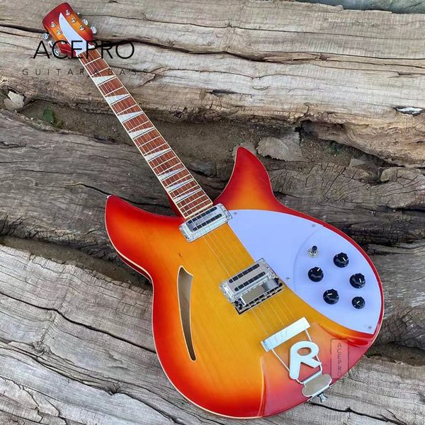 

6 string semi hollow body 360 electric guitar cherry burst color r shaped tailpiece rosewood fingerboard guitarra