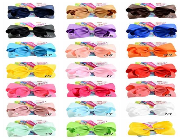 

8 inch jojo siwa hair bow solid color with clips papercard metal logo girls giant rainbow rhinestone hair accessories hairpin hair3783893, Slivery;white