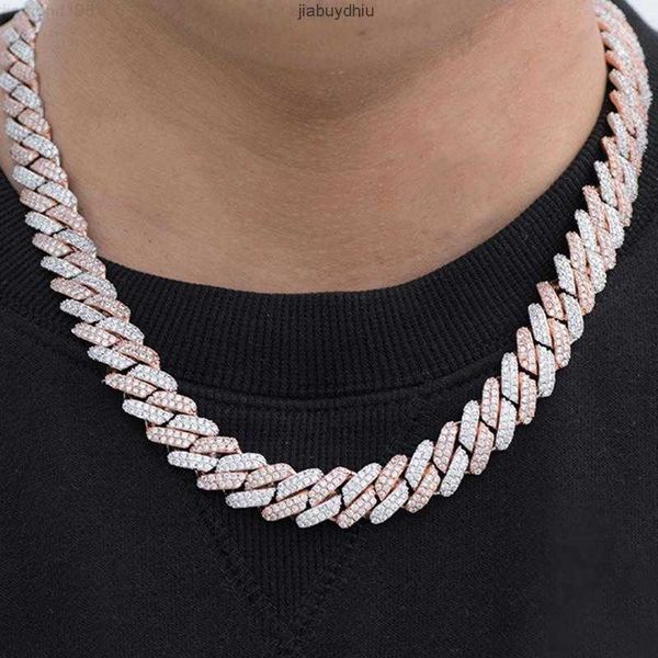 

12mm box clasp s925 2 rows diamond moissanite prong link in two tone rose gold necklace cuban chain, Silver