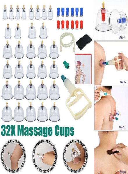 

32 pcsset vacuum body massager ventosa suction cups jar set glass vacuum suction therapy set cans for massage7928395