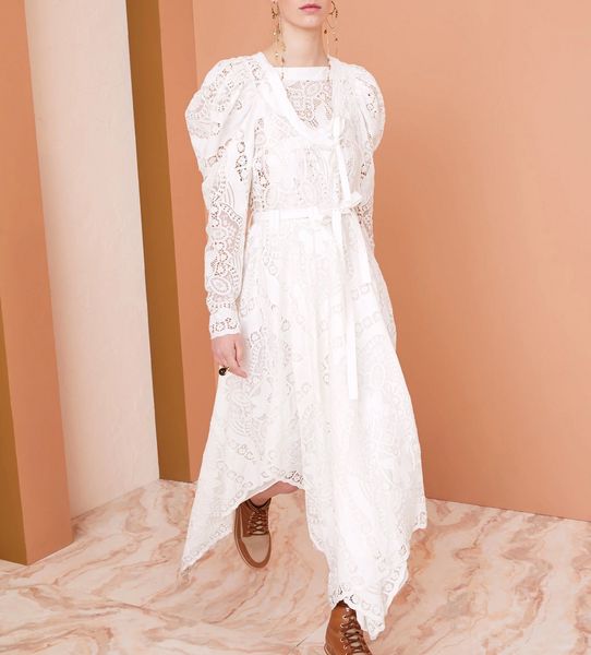

american designer dress cotton black and white hollowed out embroidery with irregular design midi dress, Black;gray