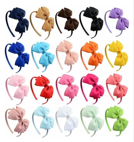 

4 inch baby girls ribbon bow hairbands princess boutique grosgrain hair accessories girl plastic hairbands double bows hair sticks1951017, Slivery;white