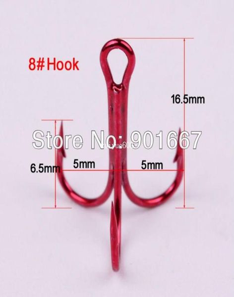 

500pclot new red color fishing equipment 8 fishing hook high carbon steel treble hooks fishing tackle 2093747