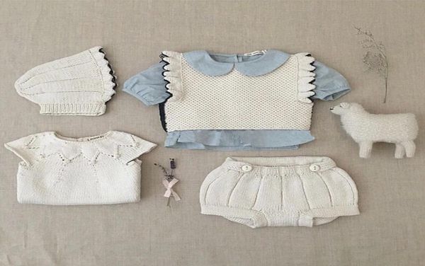 

new knit kids clothes set ruffles sweater shorts blouse infant clothing baby girls clothes autumn winter suit baby boys outfit2580555, White
