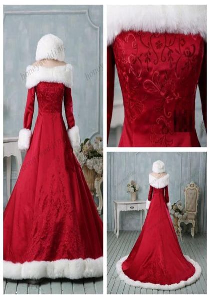 

winter wedding dress christmas wedding dresses faux fur satin bridal dress embroidery wedding gowns long sleeve bridal dress gown 6489261, White